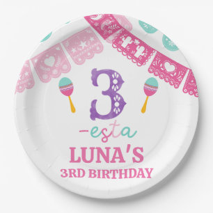 Modern Multicolored Girls Three-esta 3rd Birthday  Paper Plate