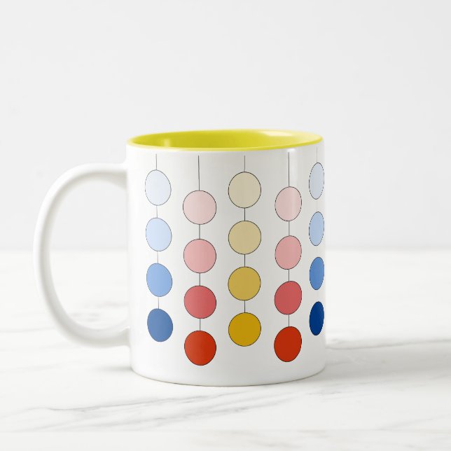 Modern Multicolored Hanging Circles Two-Tone Coffee Mug (Left)
