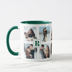 Modern Multiple Christmas Photo Collage Monogram Mug