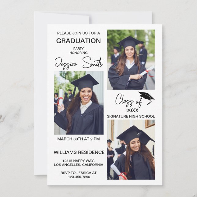 Modern Multiple Photo Graduation Invitation (Front)