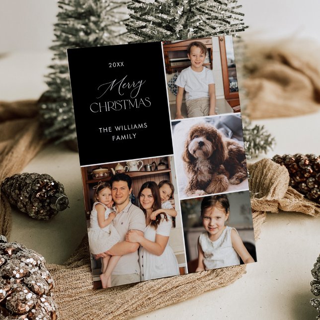 Modern Multiple Photos Christmas Card Black (Creator Uploaded)
