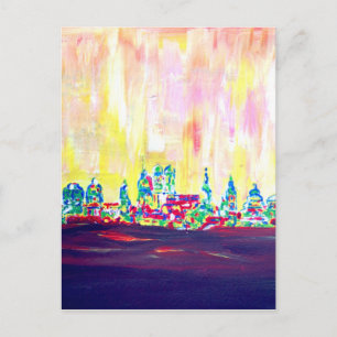 Modern Munich Skyline Silhouette in Neon Postcard