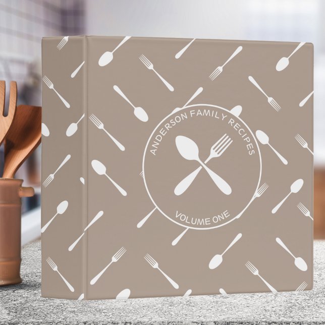 Modern Mushroom & White Cooking Utensils Recipe Binder (Available in additional colors. )