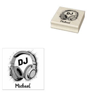 Modern Music DJ Headphones Personalized Name  Rubber Stamp