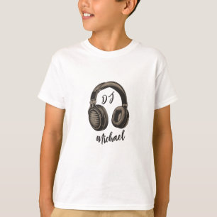 Modern Music DJ Headphones Personalized Name white T-Shirt