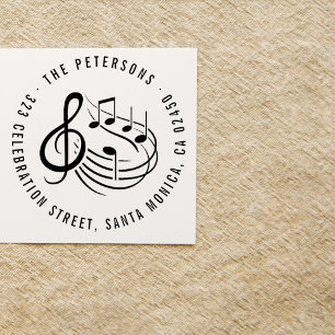 Modern Music Notes Round Name & Return Address Self-inking Stamp