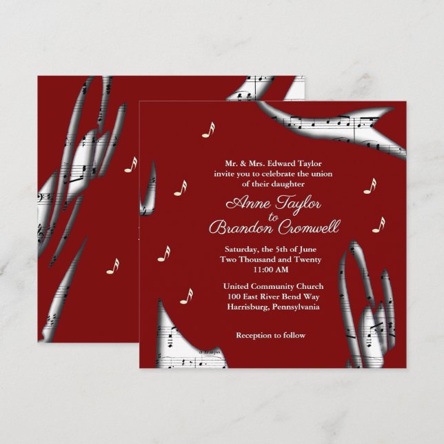 Modern Music Wedding Theme Invitation (Front/Back)