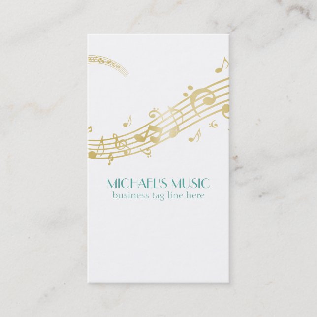 Modern Musical Business Branding Gold Music Notes Business Card (Front)