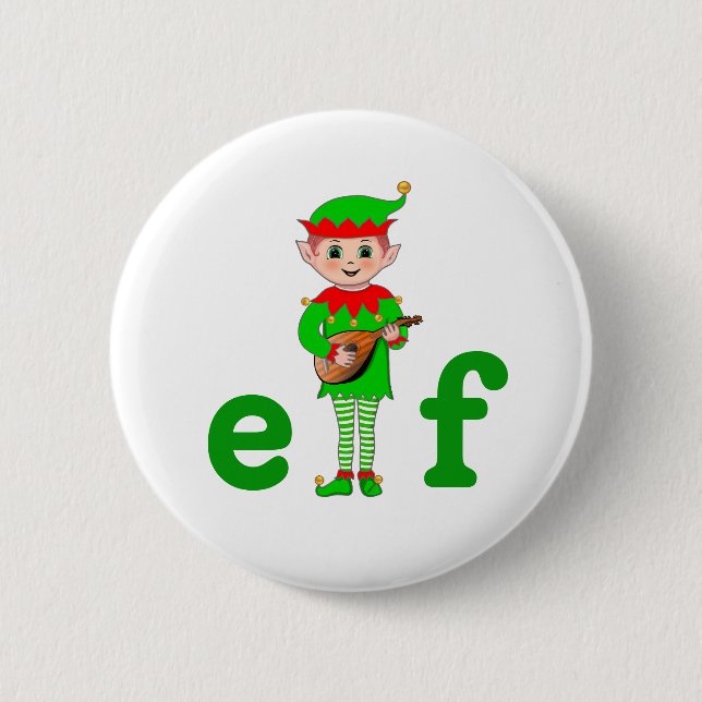 Modern Musical Elf on White 2 Inch Round Button (Front)