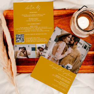 Modern mustard 4 photo Qr all in one wedding Invitation