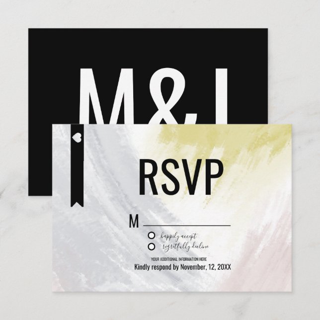 Modern Mustard Abstract Blush Strokes Wedding RSVP Invitation (Front/Back)
