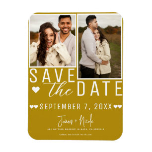 Modern Mustard Gold Save the Date 2 Photo Wedding  Magnet
