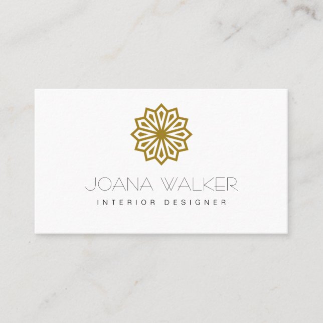 Modern mustard oriental interior designer business card (Front)