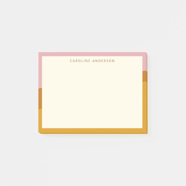 Modern Mustard Pink Border Personalized Name  Post-it Notes (Front)