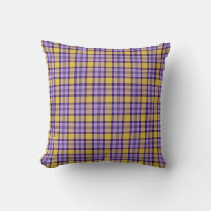 Modern Mustard Yellow and Lavender Purple Plaid Th Throw Pillow