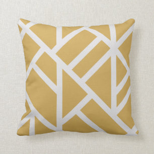 Modern Mustard Yellow and White Abstract Stripes Throw Pillow