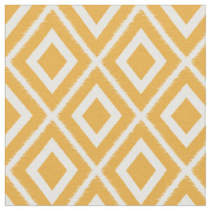 Modern Mustard Yellow and White Ikat Pattern Fabric