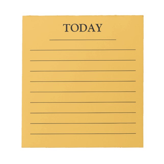 Modern Mustard Yellow Black TODAY to do list LIned Notepad (Front)