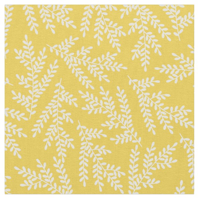 Modern Mustard Yellow Floral Leaves Pattern  Fabric (Close Up)