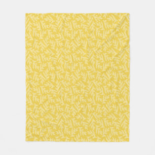 Modern Mustard Yellow Floral Leaves Pattern Fleece Blanket