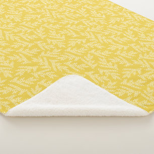 Modern Mustard Yellow Floral Leaves Pattern Sherpa Blanket