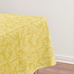 Modern Mustard Yellow Floral Leaves Pattern Tablecloth