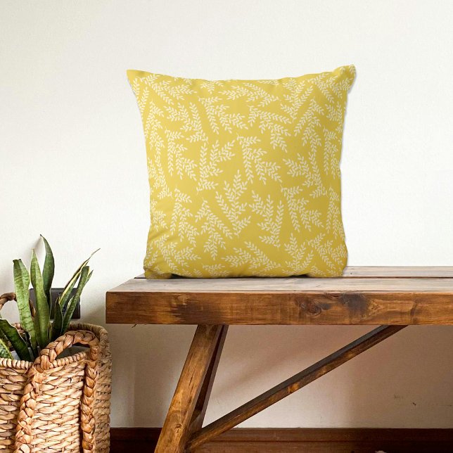 Modern Mustard Yellow Floral Leaves Pattern Throw Pillow (Creator Uploaded)