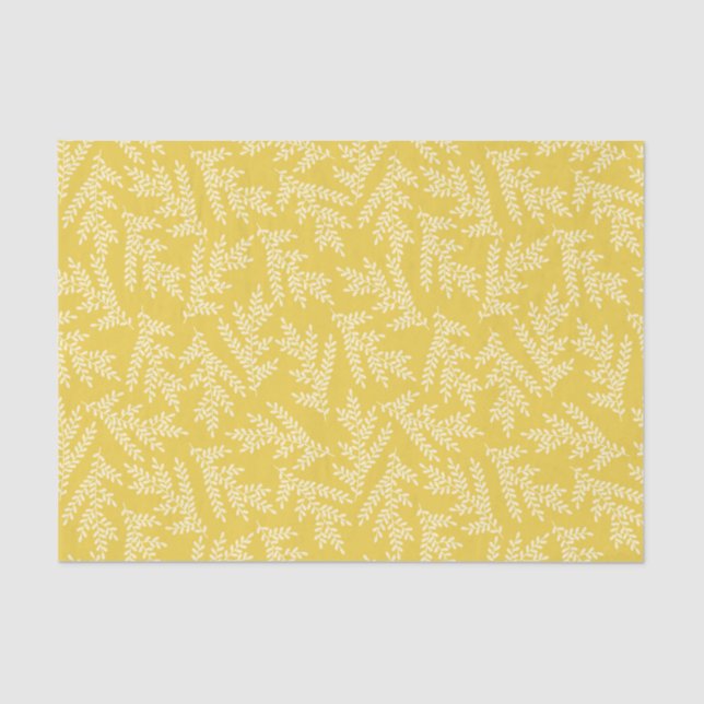 Modern Mustard Yellow Floral Leaves Pattern Tissue Paper (Front)