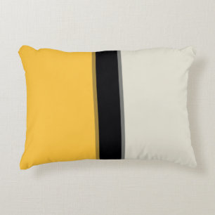 Modern Mustard Yellow Silver Grey Black Stripes Accent Pillow