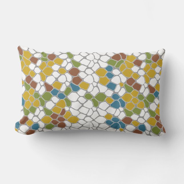Modern, mustard yellow, teal, green, white throw p lumbar pillow (Front)