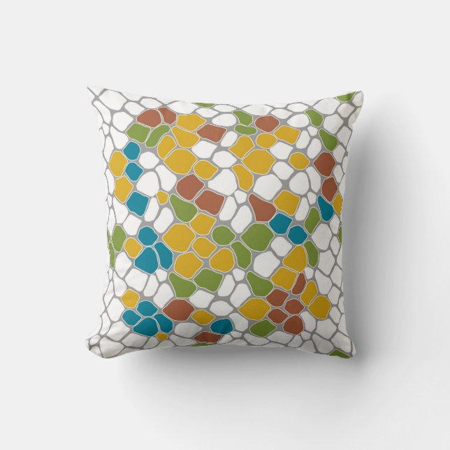 Modern, mustard yellow, teal, green, white throw pillow (Front)