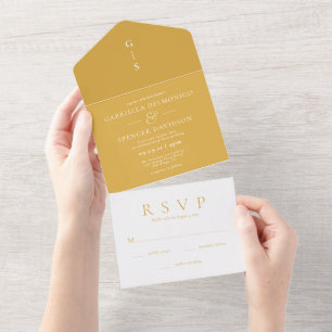 Modern Mustard Yellow Wedding  All In One Invitation