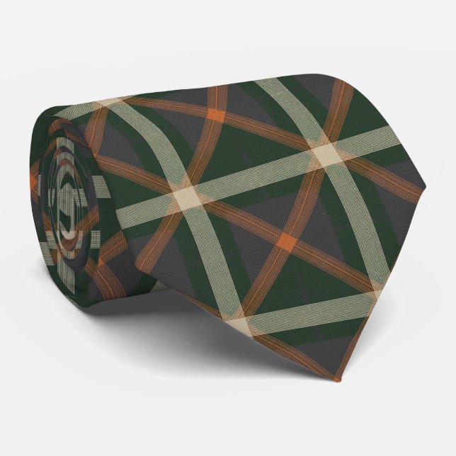Modern Muted Forest Green and Charcoal Tartan Tie (Rolled)