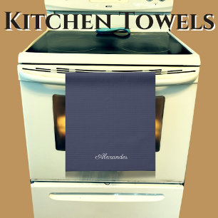 Modern Muted Navy Blue template,  White Script  Kitchen Towel