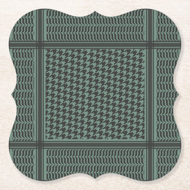 Modern Muted Olive Houndstooth Pattern Paper Coaster (Front)