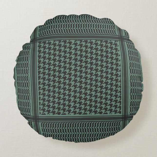 Modern Muted Olive Houndstooth Pattern Round Pillow (Front)
