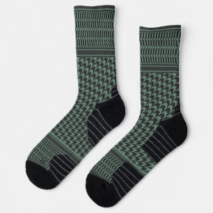 Modern Muted Olive Houndstooth Pattern Socks