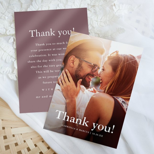 Modern Muted Plum Photo Wedding Thank You Card (Creator Uploaded)