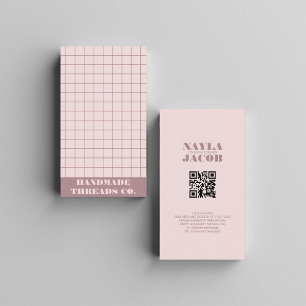 Modern Muted Purple Chequered Pattern QR Code Business Card