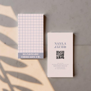 Modern Muted Purple Chequered Pattern QR Code Business Card