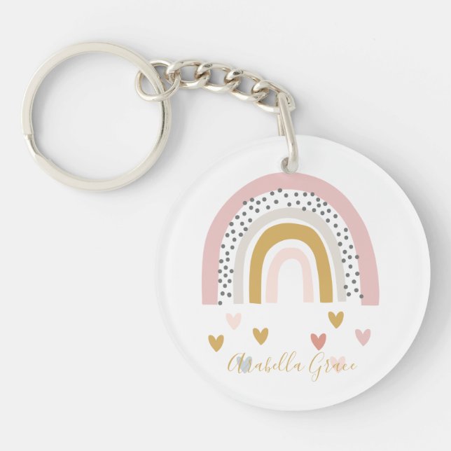 Modern Muted Rainbow Personalized Name Keychain (Front)