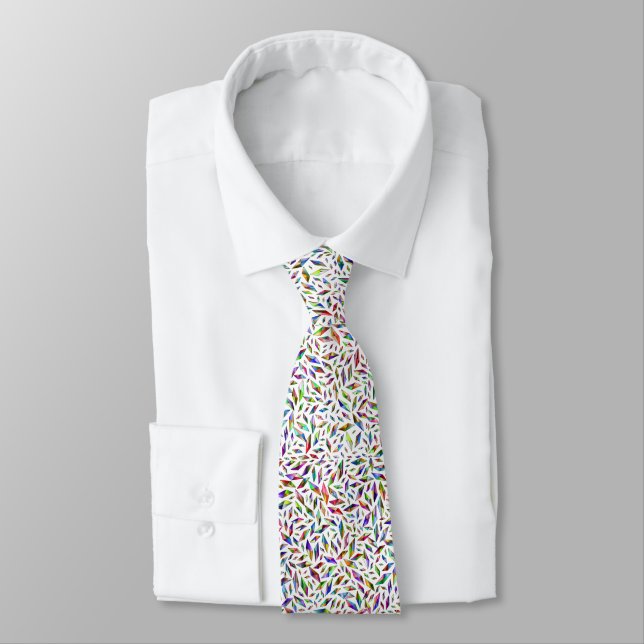 Modern Muticolored Diamond Gems on White Tie (Tied)