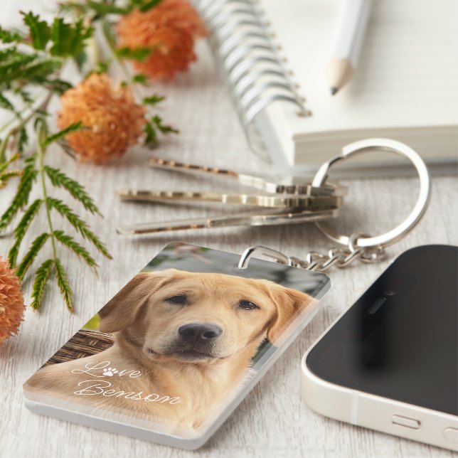 Modern My Best Friend Dog Picture Love Paw Print Keychain (Front Right)