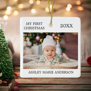 Modern My First Christmas Baby Photo  Ceramic Ornament
