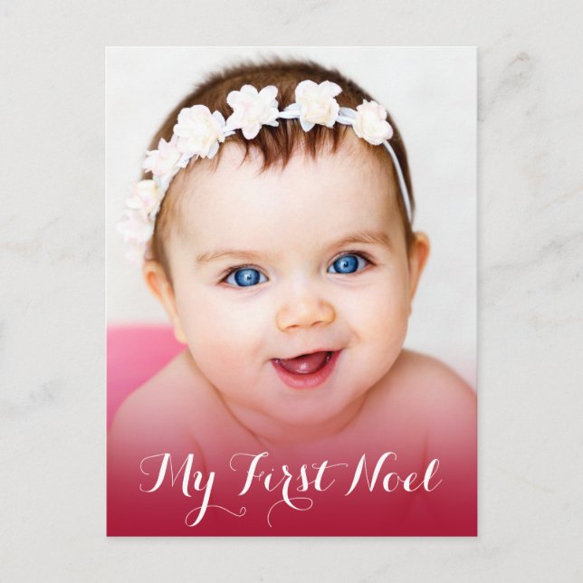 Modern My First Christmas Baby Photo Red Holiday Postcard (Front)