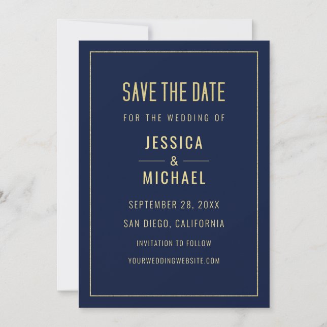 Modern Naby Blue Elegant Simple Minimalist Wedding Save The Date (Front)