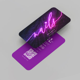 Modern Nail Art Nail Salon Manicure Neon Purple Business Card