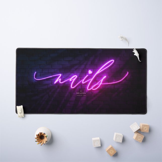 Modern Nail Art Nails Salon Manicure Neon Purple Desk Mat (Kids Table)