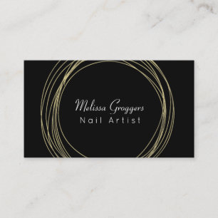 Modern Nail Artist Faux Gold Circulars Hand Drawn Business Card