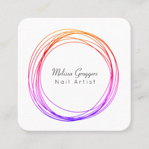 Modern Nail Artist Faux Gold Circulars Hand Drawn Square Business Card